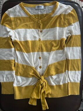 Moschino Cheap and Chic Yellow & White Striped Tie-Front Cardigan